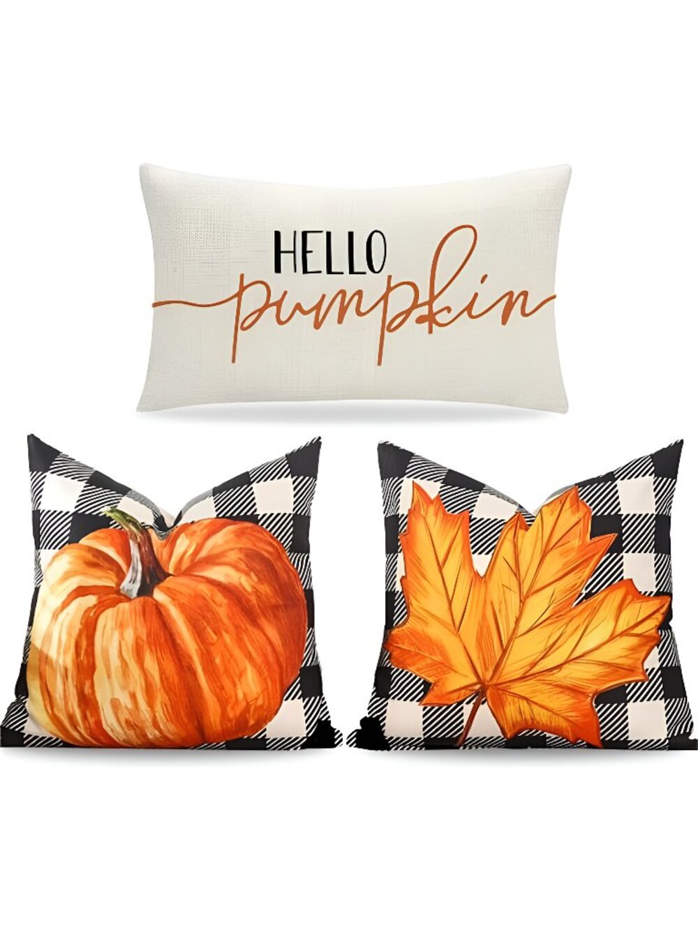 Hello Pumpkin 12x20 Pillow Cover 1 Pack, Plaid Pillow Covers 18x18 Set of 2